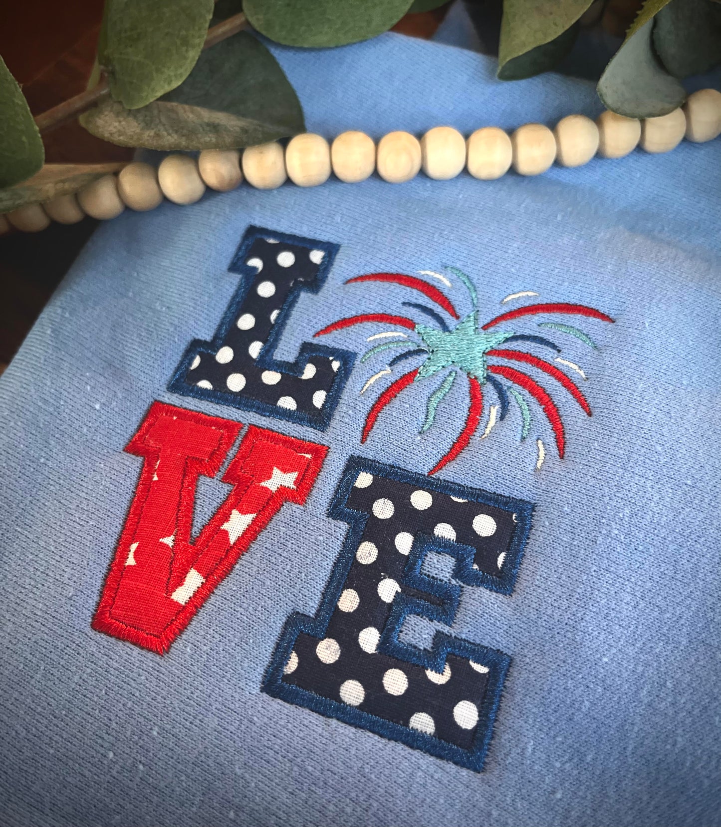 Custom Embroidered LOVE Firework Applique T-Shirt