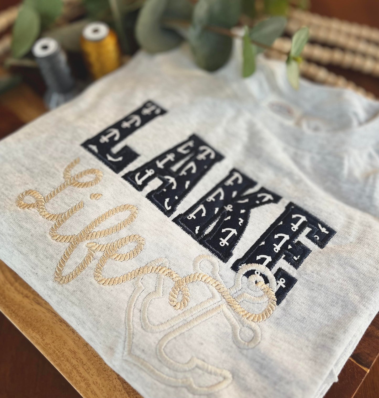 Custom Embroidered Lake Life Applique Sweatshirt Or T-Shirt