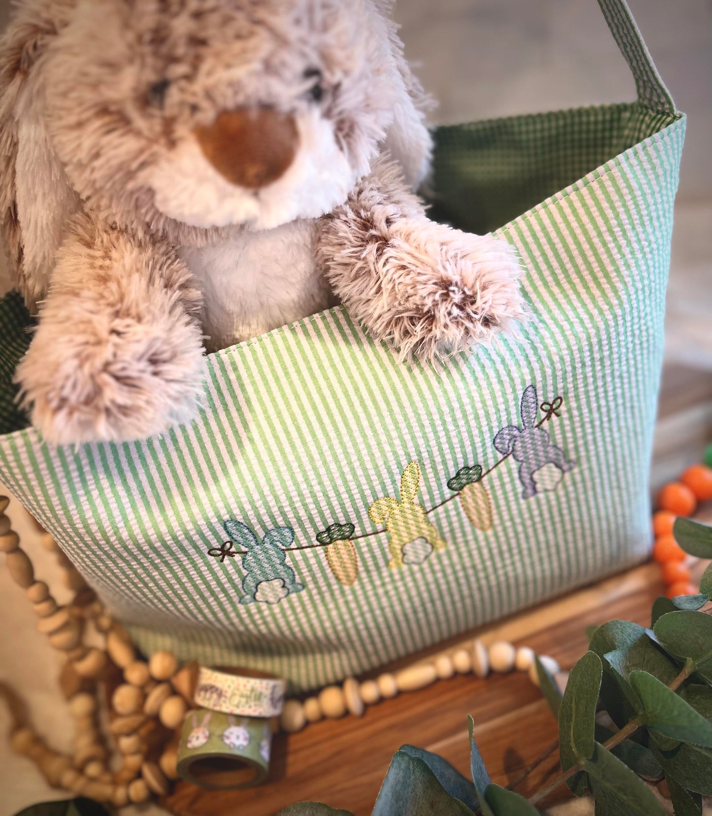 Embroidered Easter Basket - Bunny Trio Ribbon