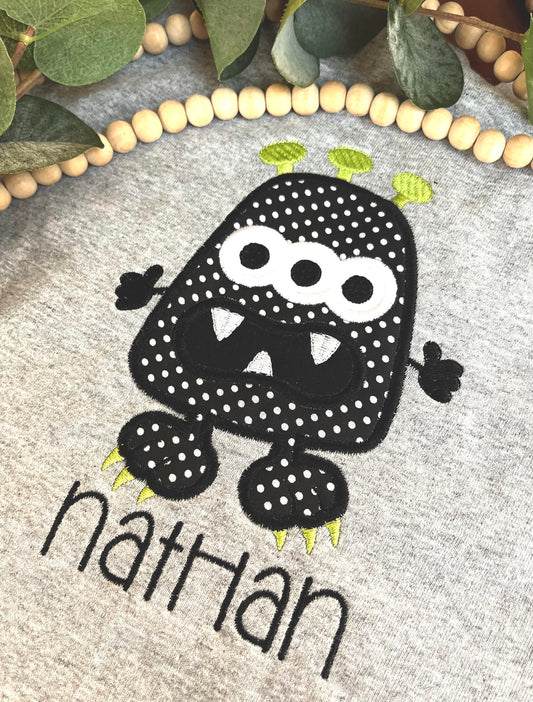 Kid's Personalized Embroidered  3-Eyed Monster Applique Sweatshirt