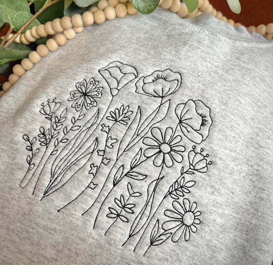 Custom Embroidered Wildflowers Sweatshirt (Grey/Black)
