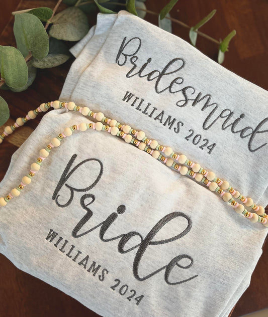 Custom Embroidered Bride, Maid of Honor, Bridesmaids Sets