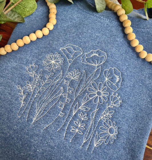 Custom Embroidered Wildflowers Sweatshirt (Navy/Cream)