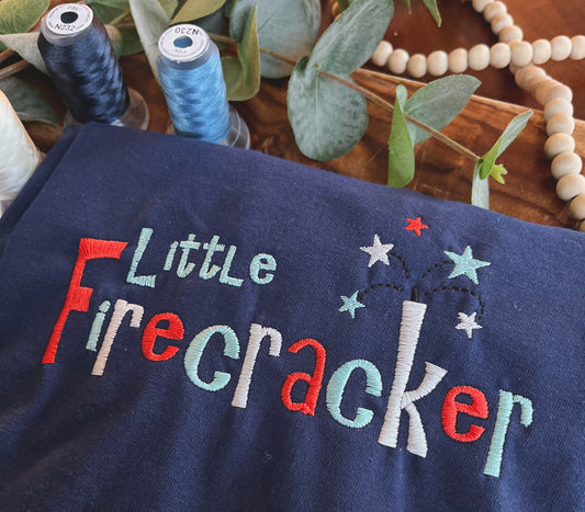 Kid's Personalized Embroidered "Little Firecracker" T-Shirt