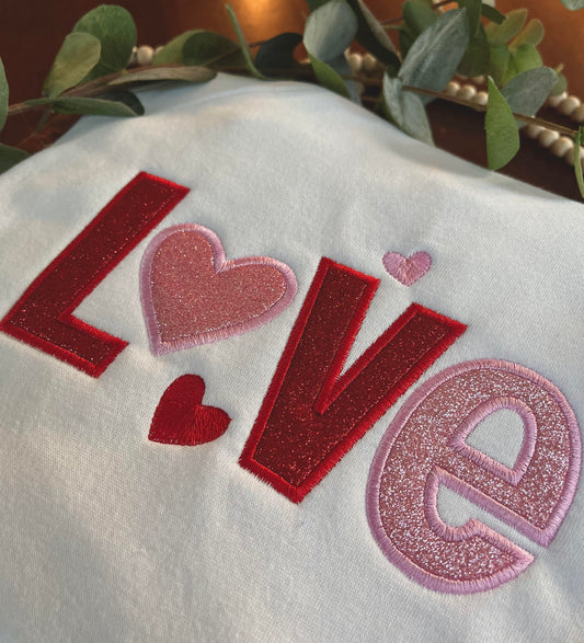 Kid's Personalized Embroidered Glitter "Love" Valentine's Day Applique Sweatshirt