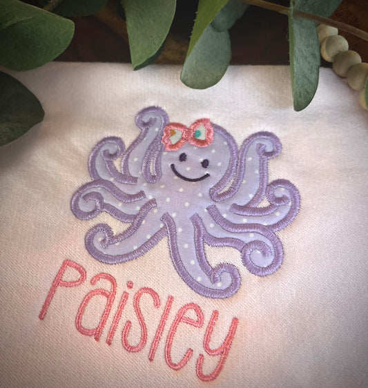 Kid's Personalized Octopus Applique T-Shirt