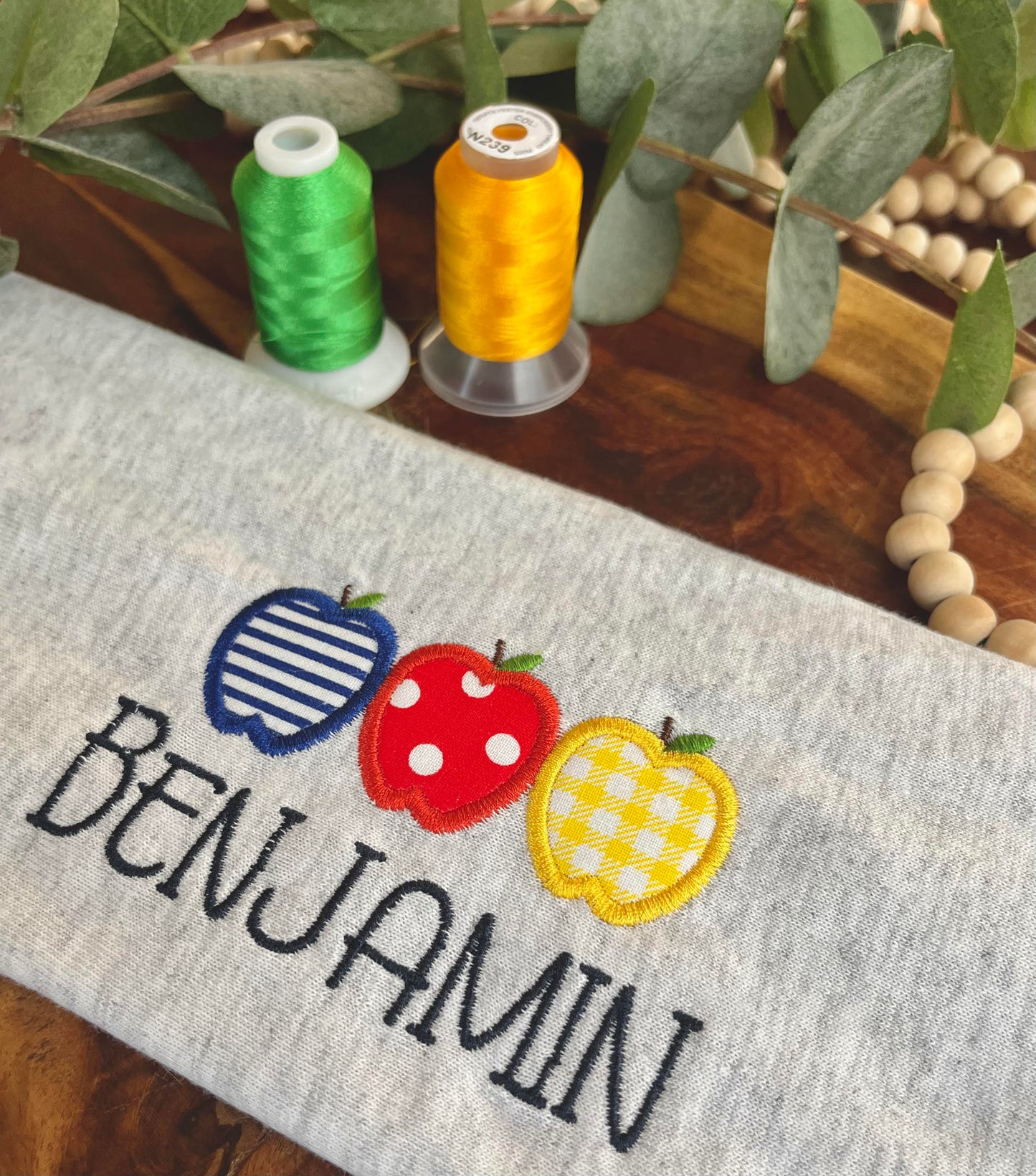 Kid's Personalized Embroidered Apple Trio Applique T-Shirt