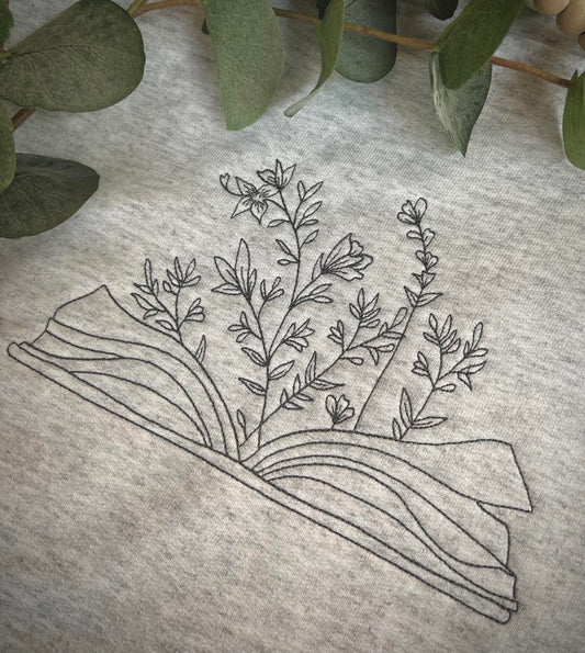 Custom Embroidered Floral Book Sketch Sweatshirt