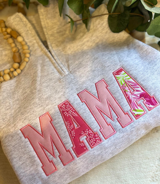 Custom Embroidered Applique MAMA Quarter-Zip Sweatshirt