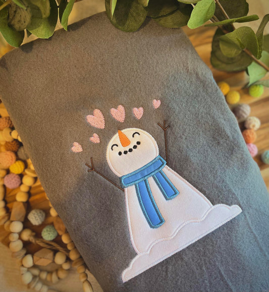 Embroidered Snowman Hearts Core Fleece Blanket (50"x60")